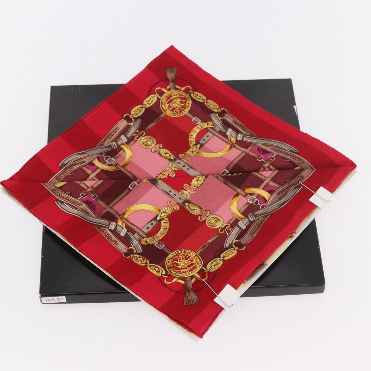 CELINE Handkerchief Cotton 2 Pieces Set Red Beige Auth am11739A