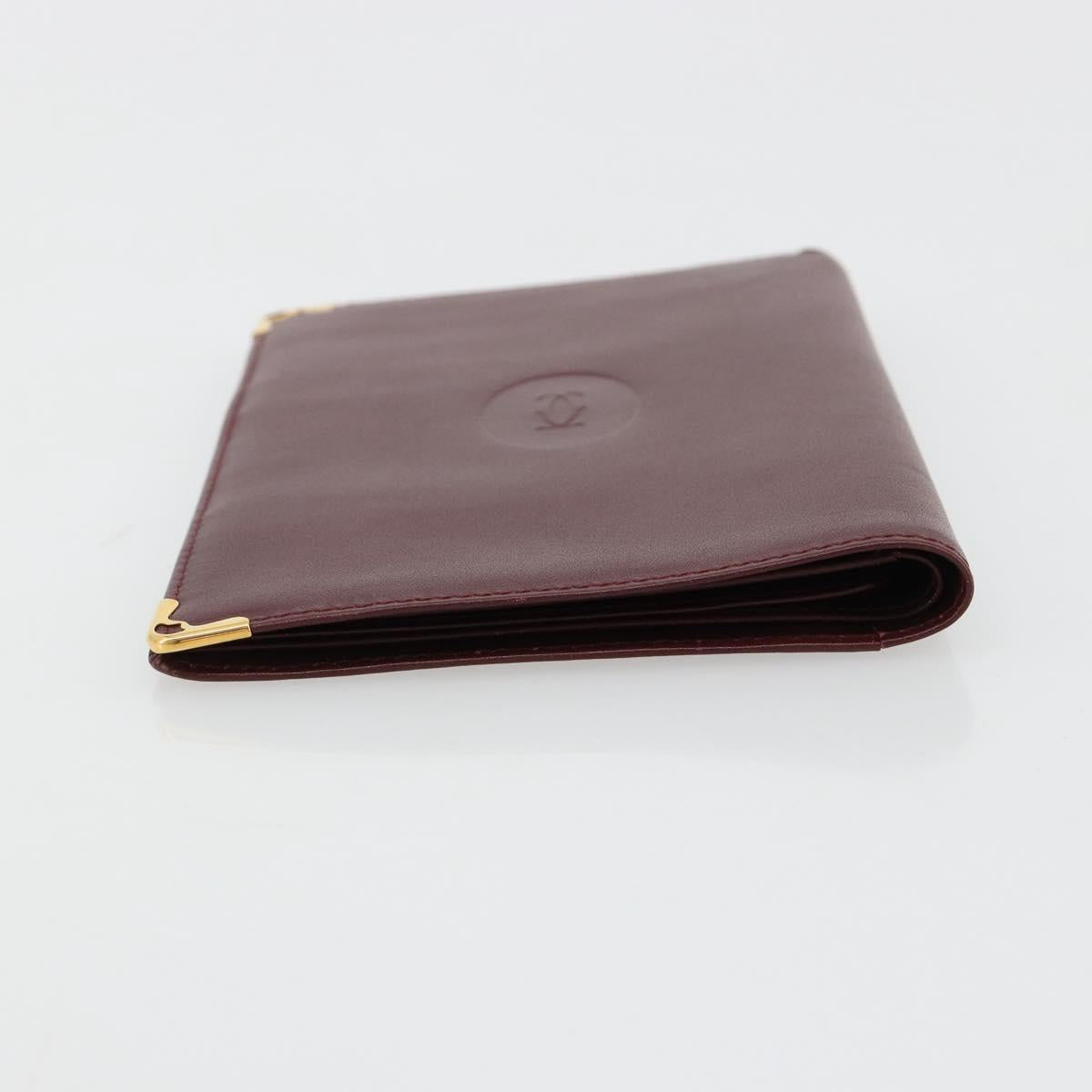 CARTIER Must Line Passport Case Leather Bordeaux Gold Auth am11743A