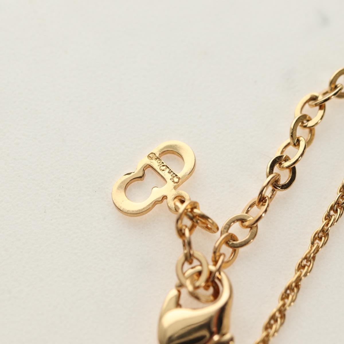 Christian Dior DIOR Logo Rhinestone Necklace metal Gold Auth am11748V