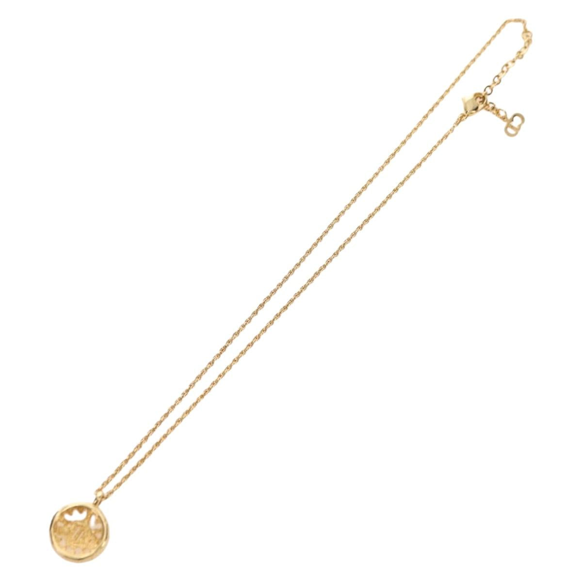 Christian Dior DIOR Logo Rhinestone Necklace metal Gold Auth am11748V