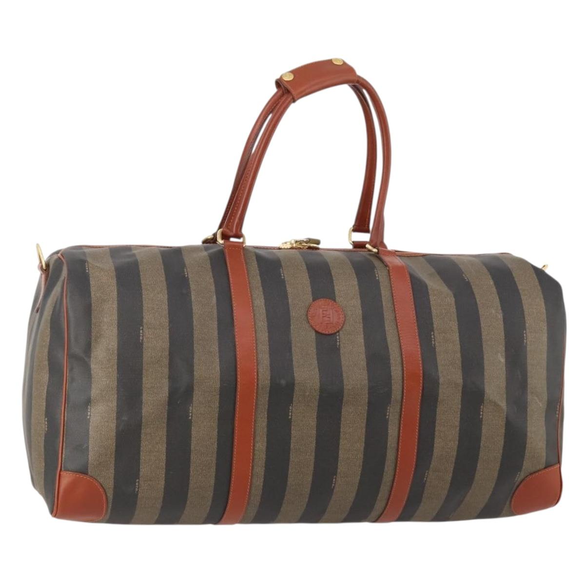 FENDI Pecan Canvas Boston Bag PVC Black Brown Auth am11753