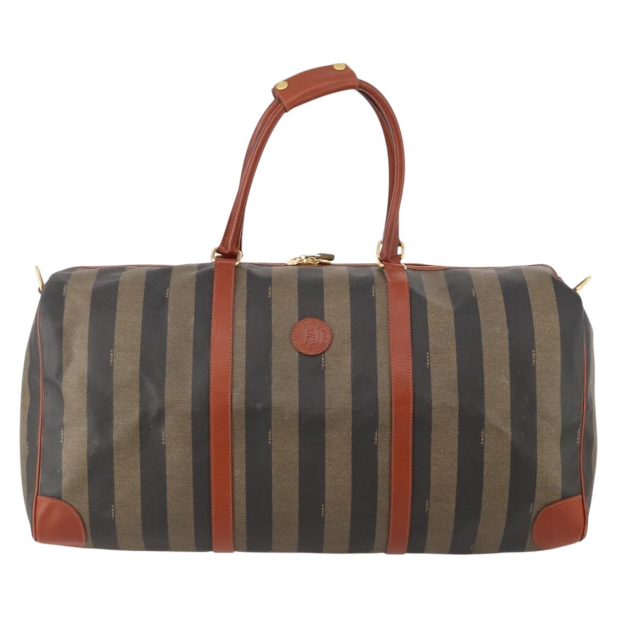 FENDI Pecan Canvas Boston Bag PVC Black Brown Auth am11753