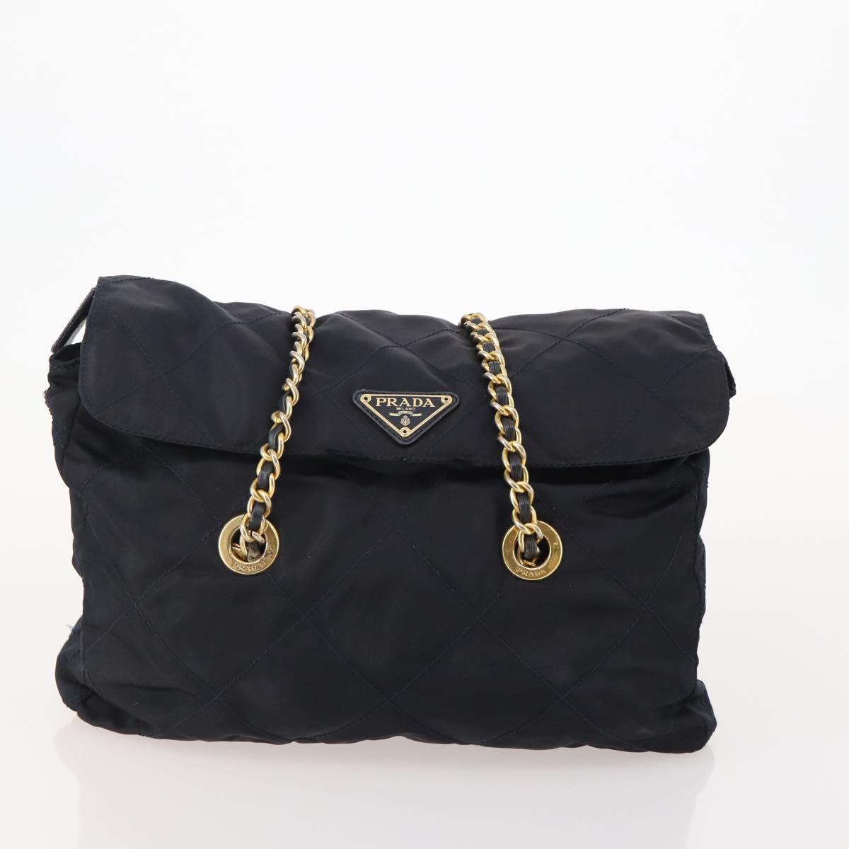 PRADA Chain Tote Bag Nylon 2 Set Navy Black Auth am11754