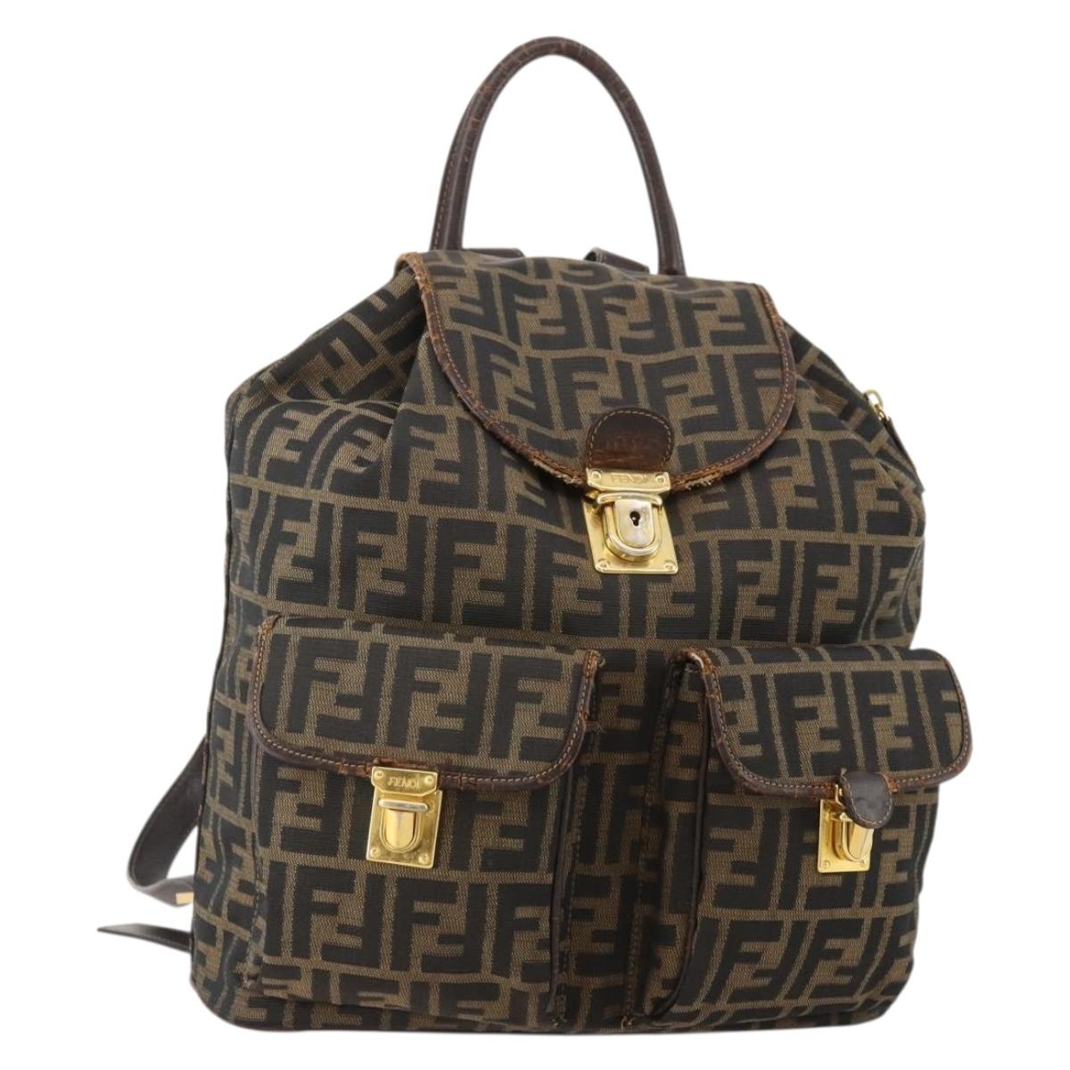 FENDI Zucca Canvas Backpack Brown Black Auth am11755
