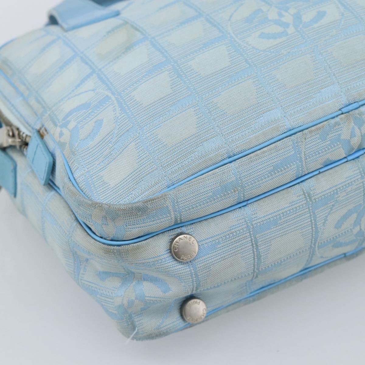 CHANEL New Travel line Hand Bag Canvas 2way Light Blue Silver CC Auth am11756