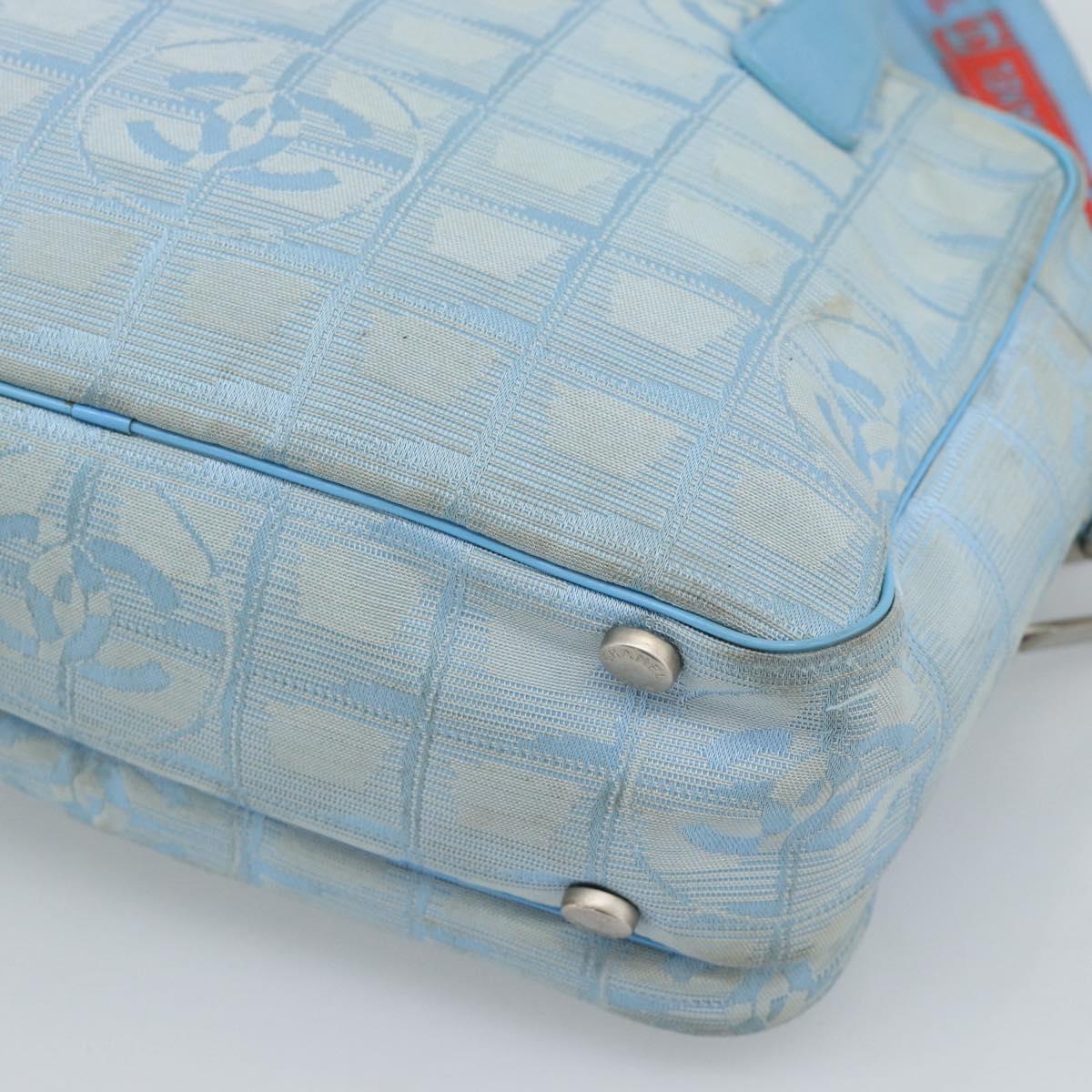 CHANEL New Travel line Hand Bag Canvas 2way Light Blue Silver CC Auth am11756