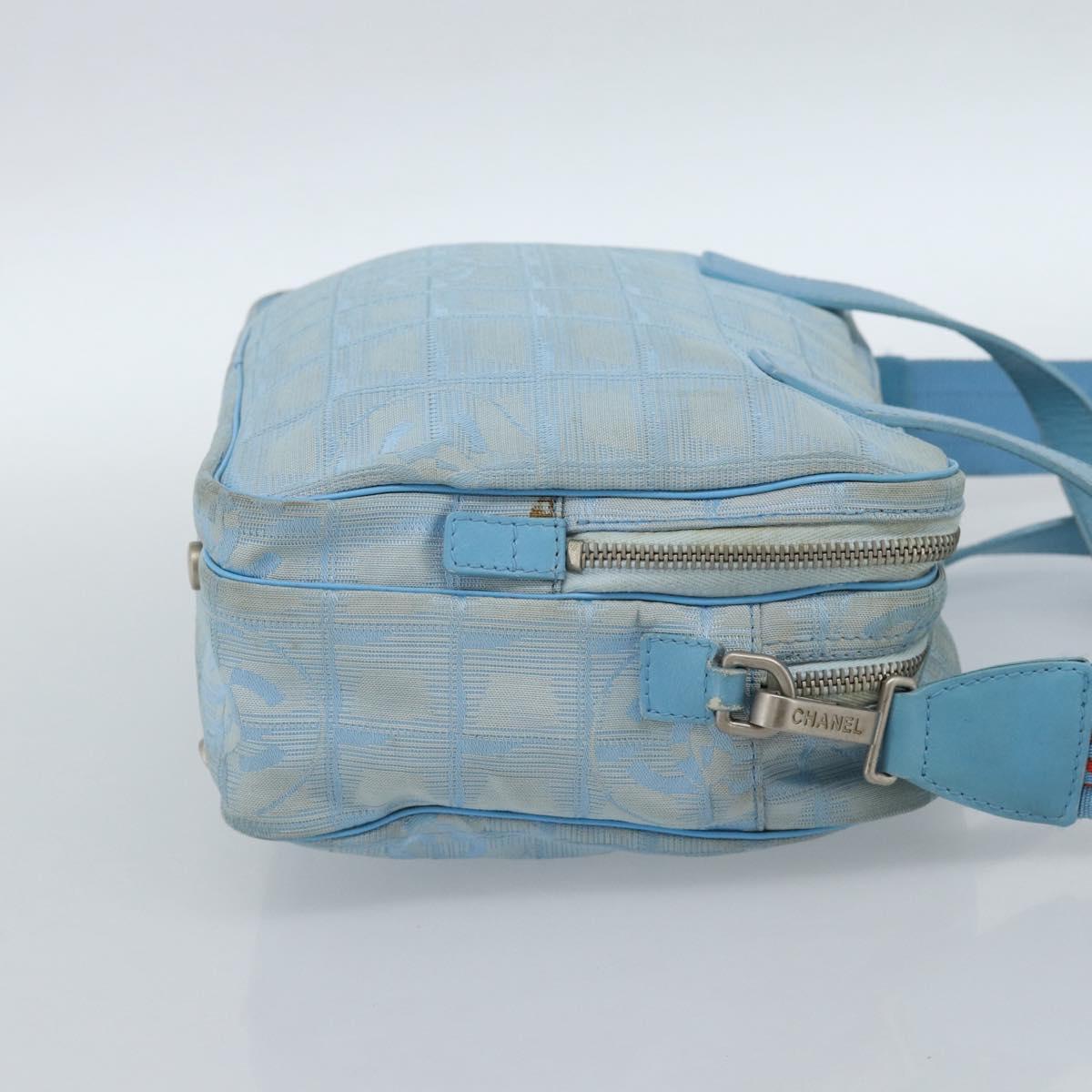 CHANEL New Travel line Hand Bag Canvas 2way Light Blue Silver CC Auth am11756