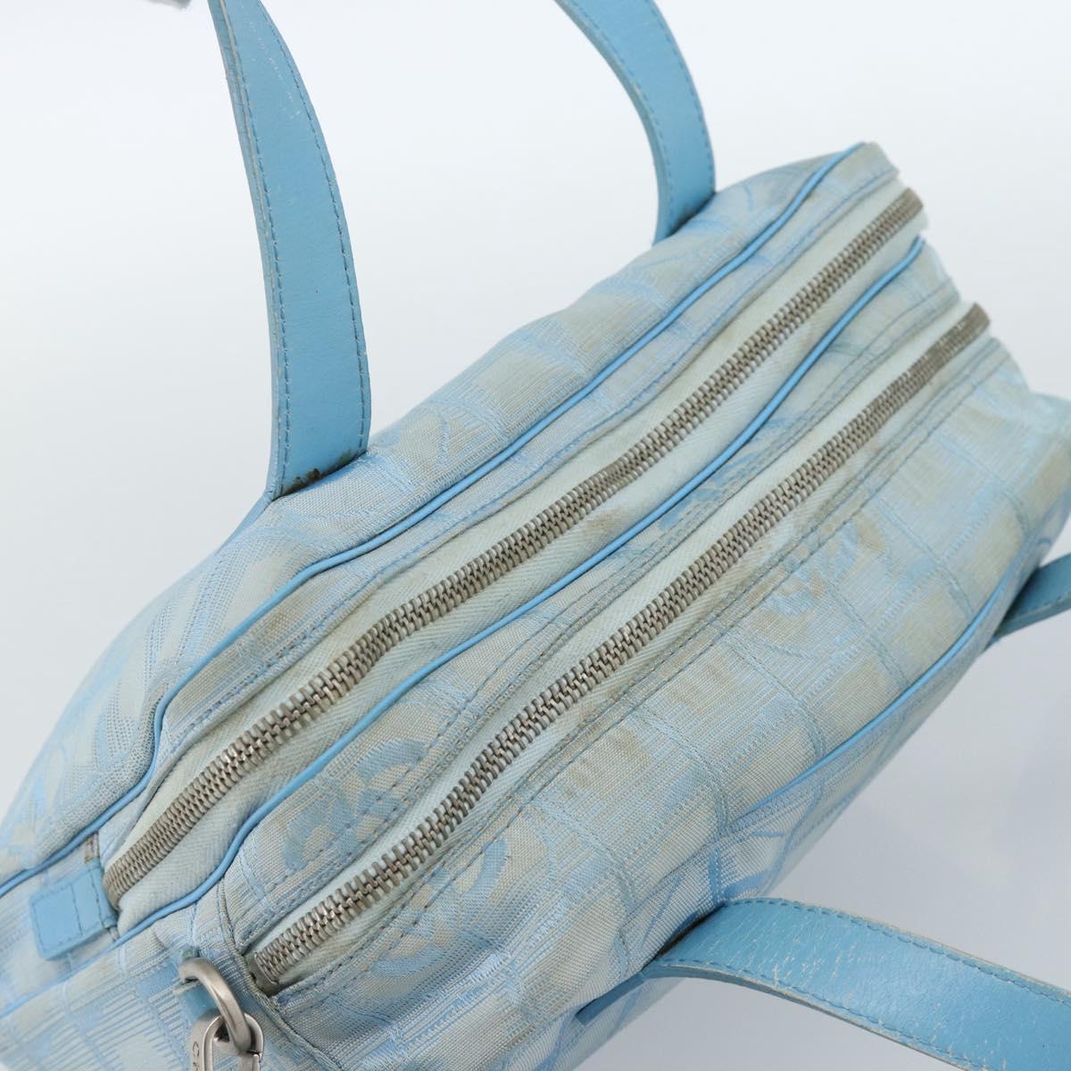 CHANEL New Travel line Hand Bag Canvas 2way Light Blue Silver CC Auth am11756