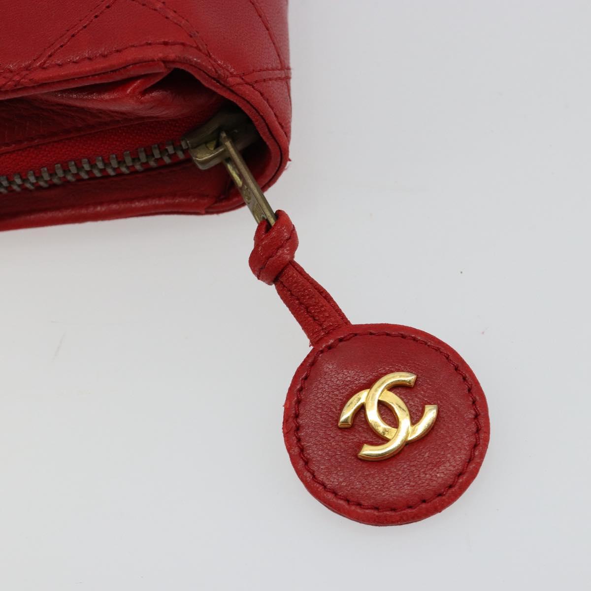 CHANEL Bicolore Pouch Lamb Skin Red Gold CC Auth am11760
