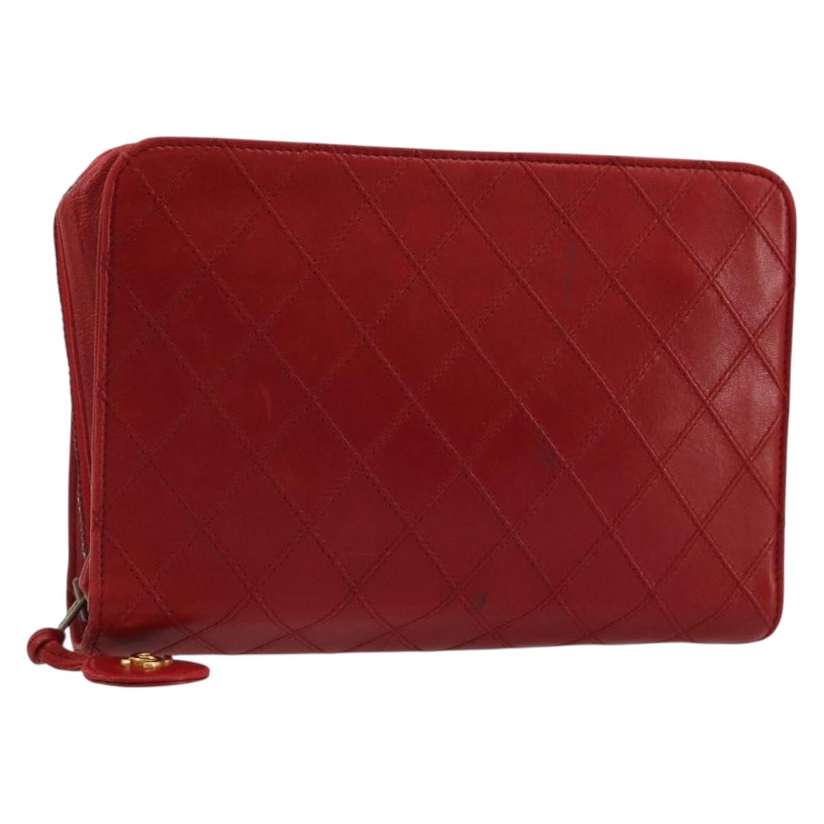 CHANEL Bicolore Pouch Lamb Skin Red Gold CC Auth am11760
