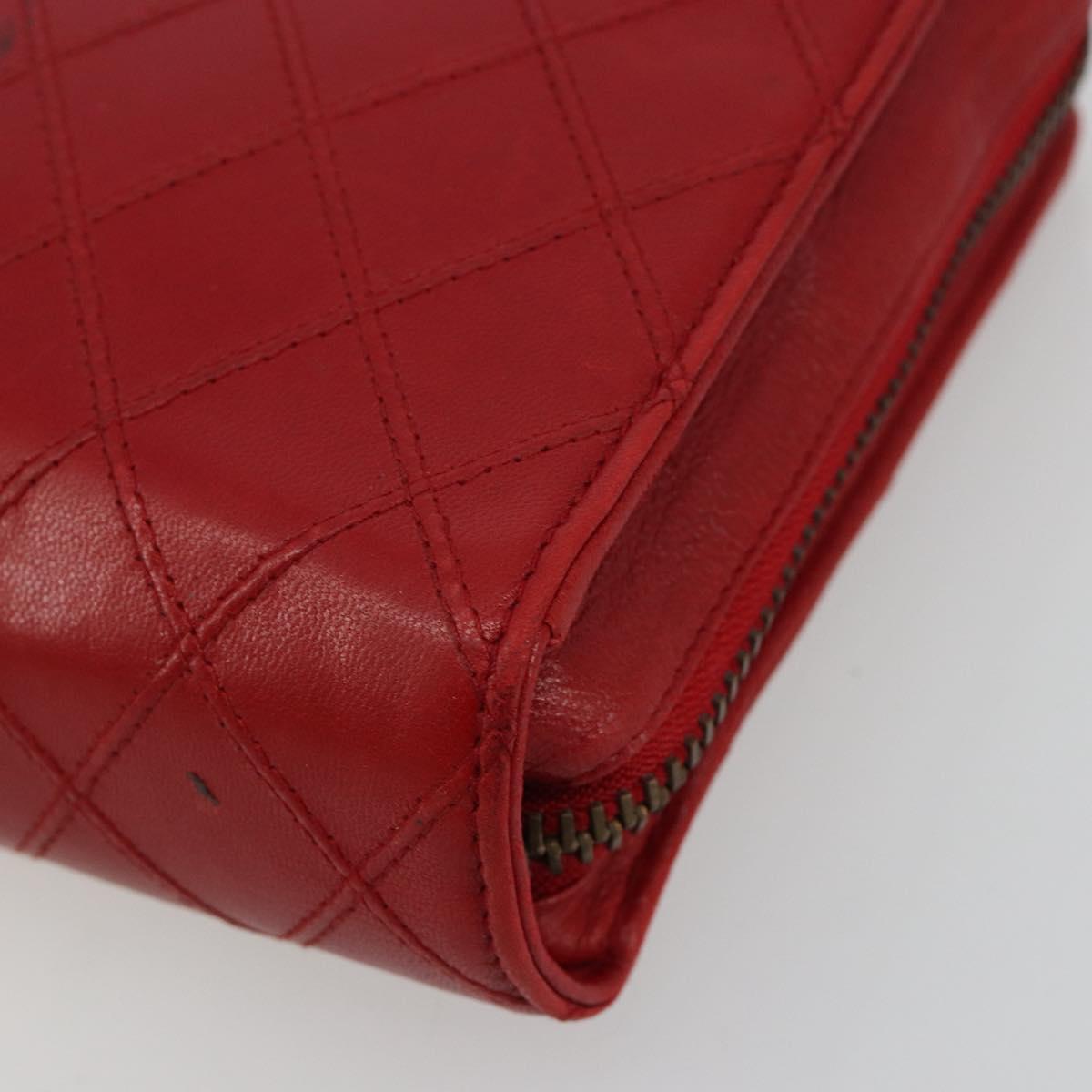 CHANEL Bicolore Pouch Lamb Skin Red Gold CC Auth am11760