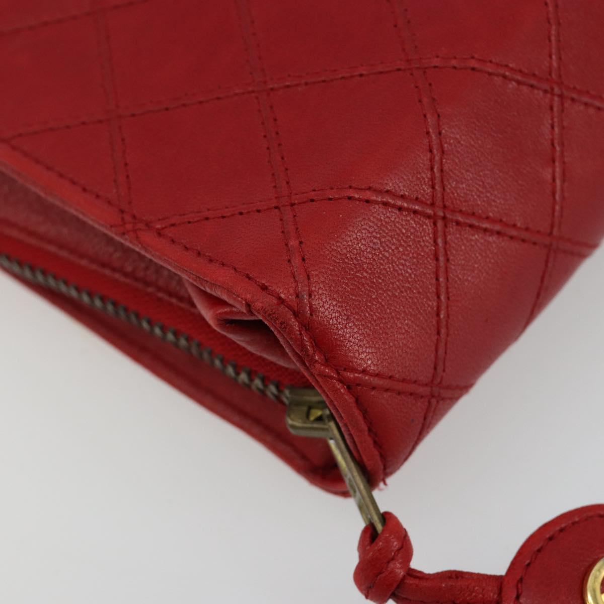 CHANEL Bicolore Pouch Lamb Skin Red Gold CC Auth am11760