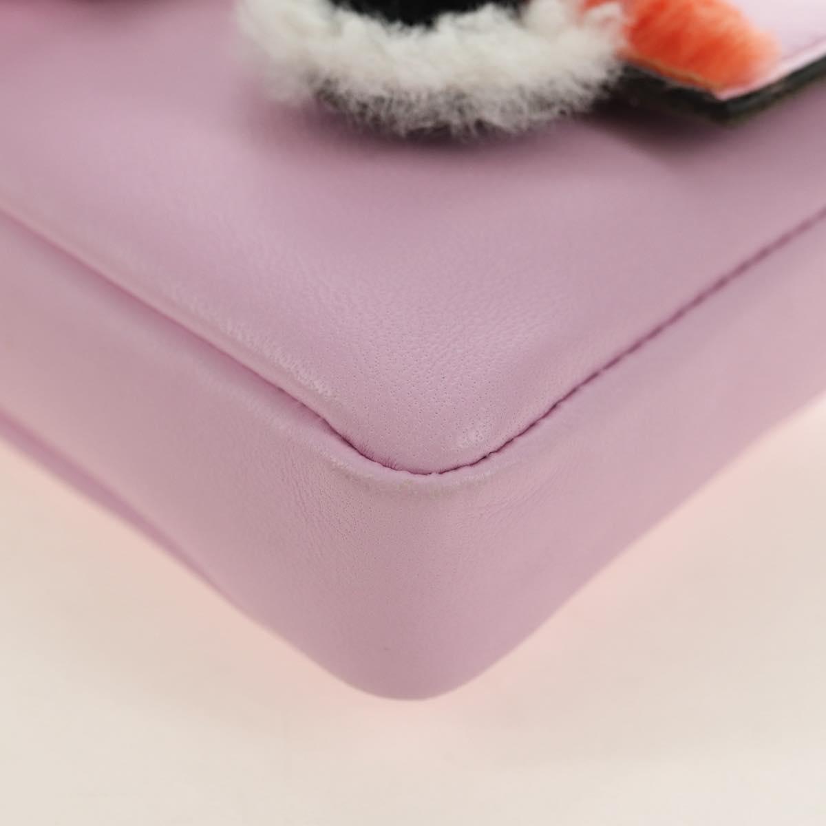 FENDI Monster Micro Bucket Shoulder Bag Leather Pink Silver Auth am11769M