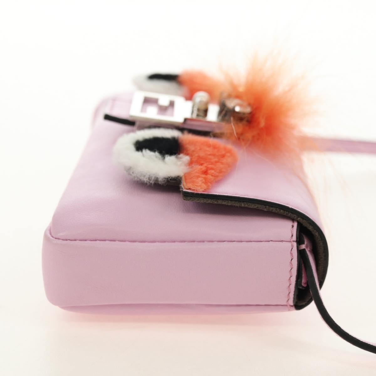 FENDI Monster Micro Bucket Shoulder Bag Leather Pink Silver Auth am11769M