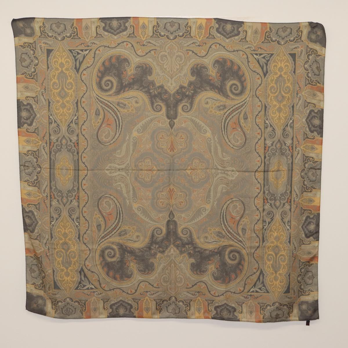 ETRO Ferragamo Stole Silk Wool Linen 2 Set Gray Ivory Auth am11770