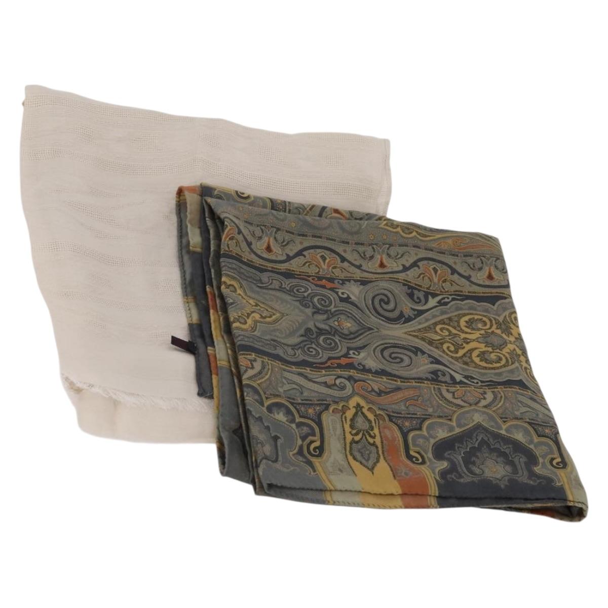 ETRO Ferragamo Stole Silk Wool Linen 2 Set Gray Ivory Auth am11770