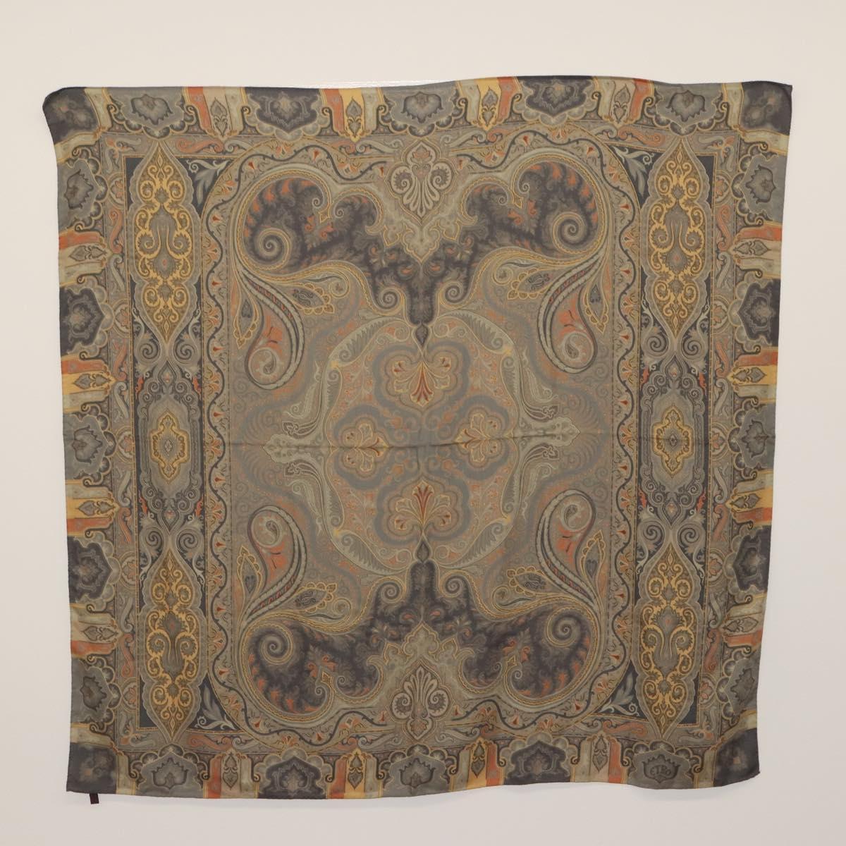 ETRO Ferragamo Stole Silk Wool Linen 2 Set Gray Ivory Auth am11770