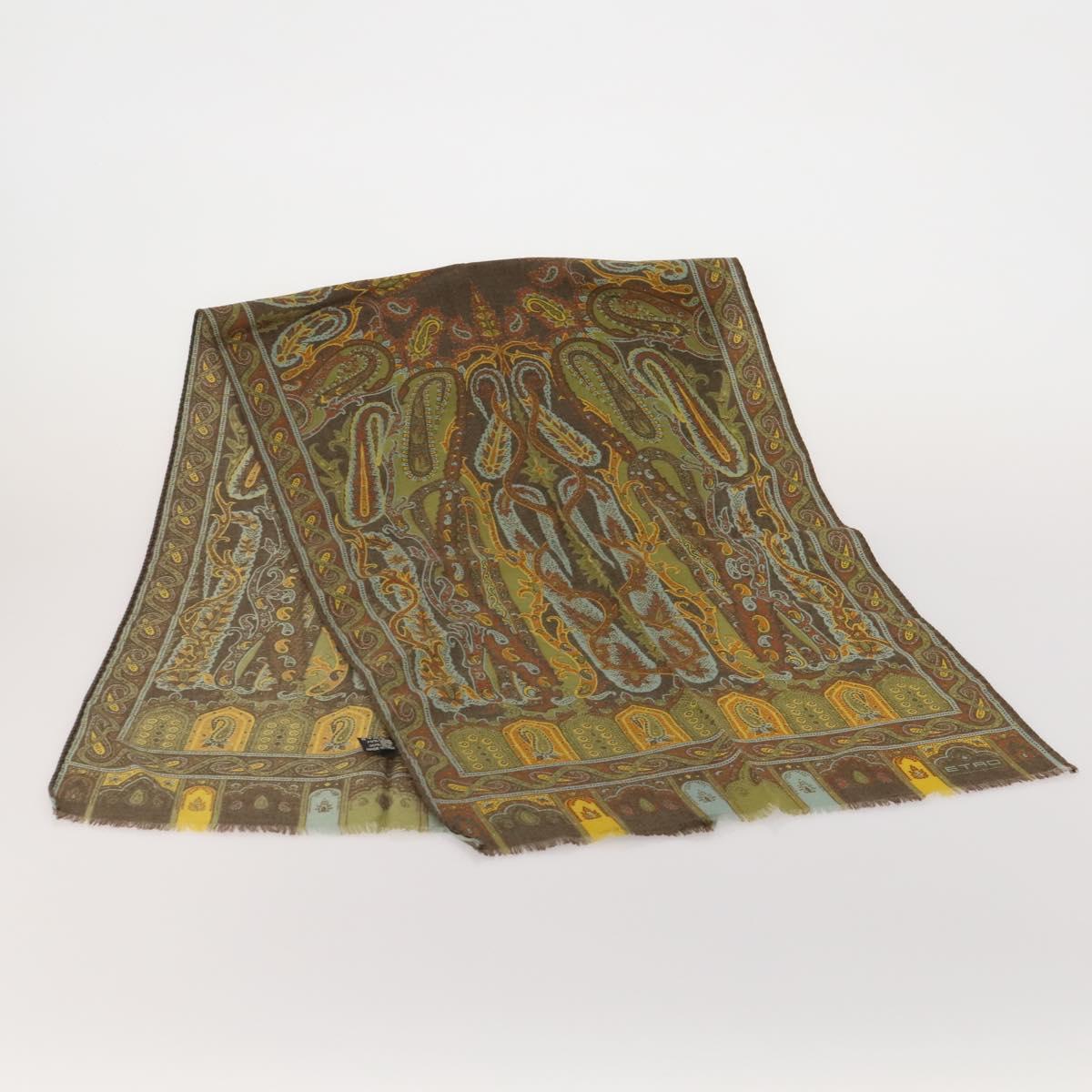 ETRO Scarf Silk Wool 3 Set Brown Blue Green Auth am11771