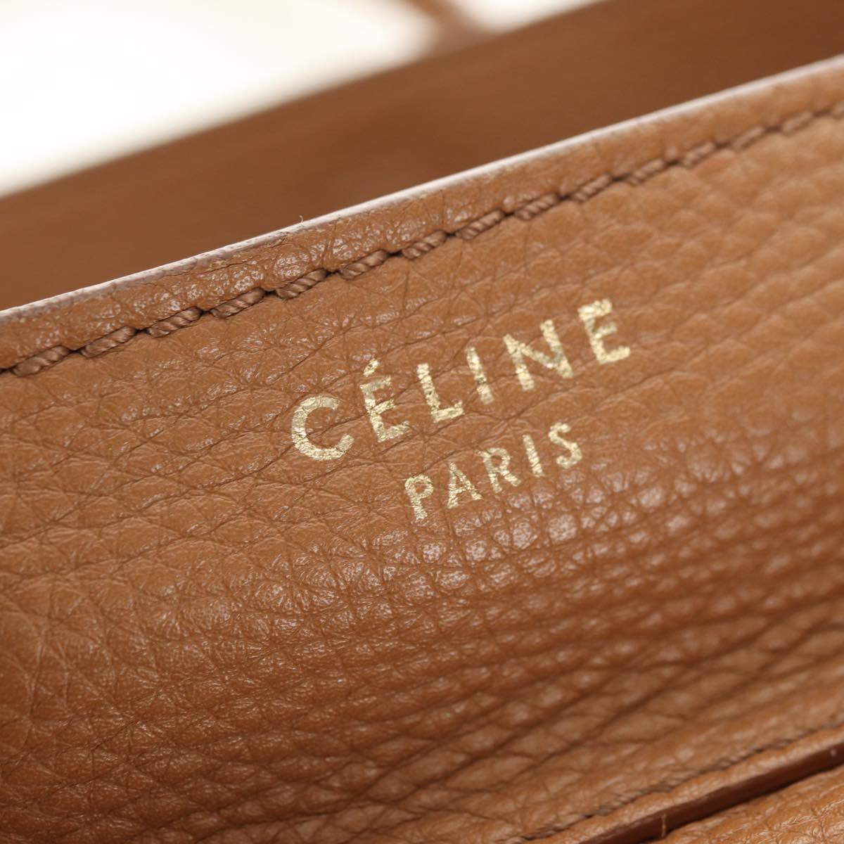 CELINE Luggage Micro Shopper Hand Bag Leather Beige Gold Auth am11775V