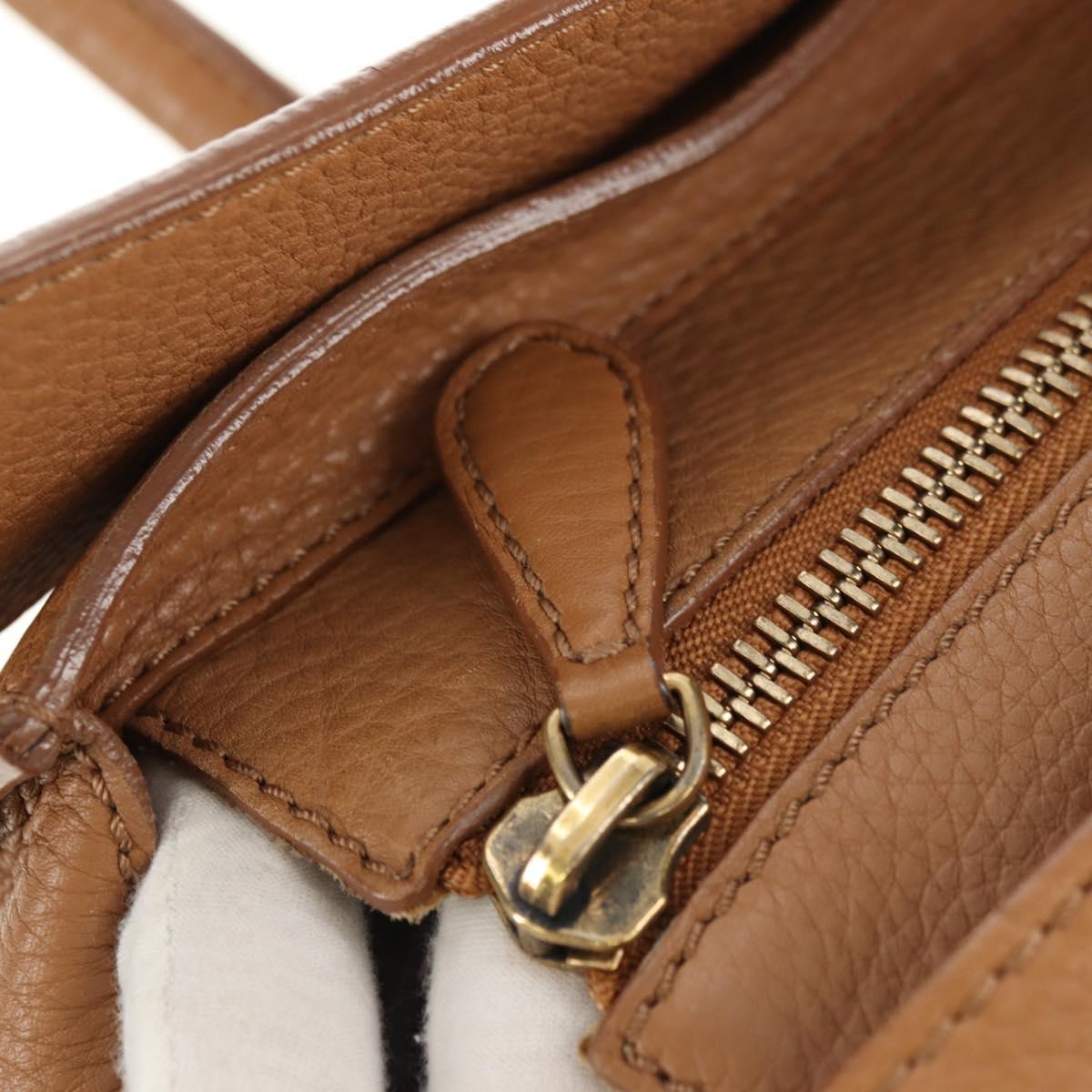 CELINE Luggage Micro Shopper Hand Bag Leather Beige Gold Auth am11775V