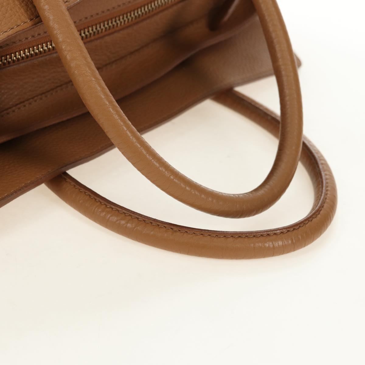 CELINE Luggage Micro Shopper Hand Bag Leather Beige Gold Auth am11775V