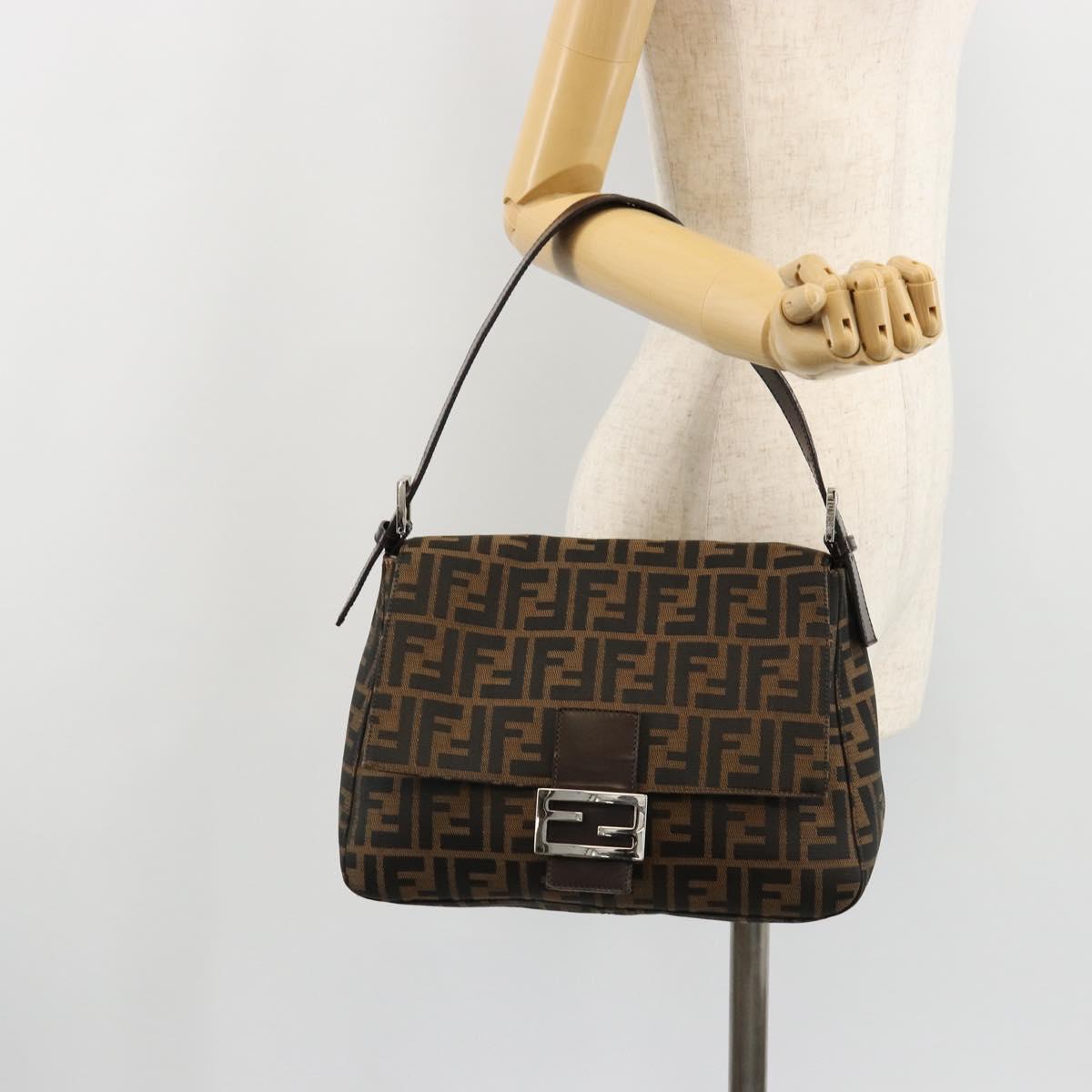 FENDI Zucca Canvas Mamma Baguette Bag Black Brown Silver Auth am11776SAV