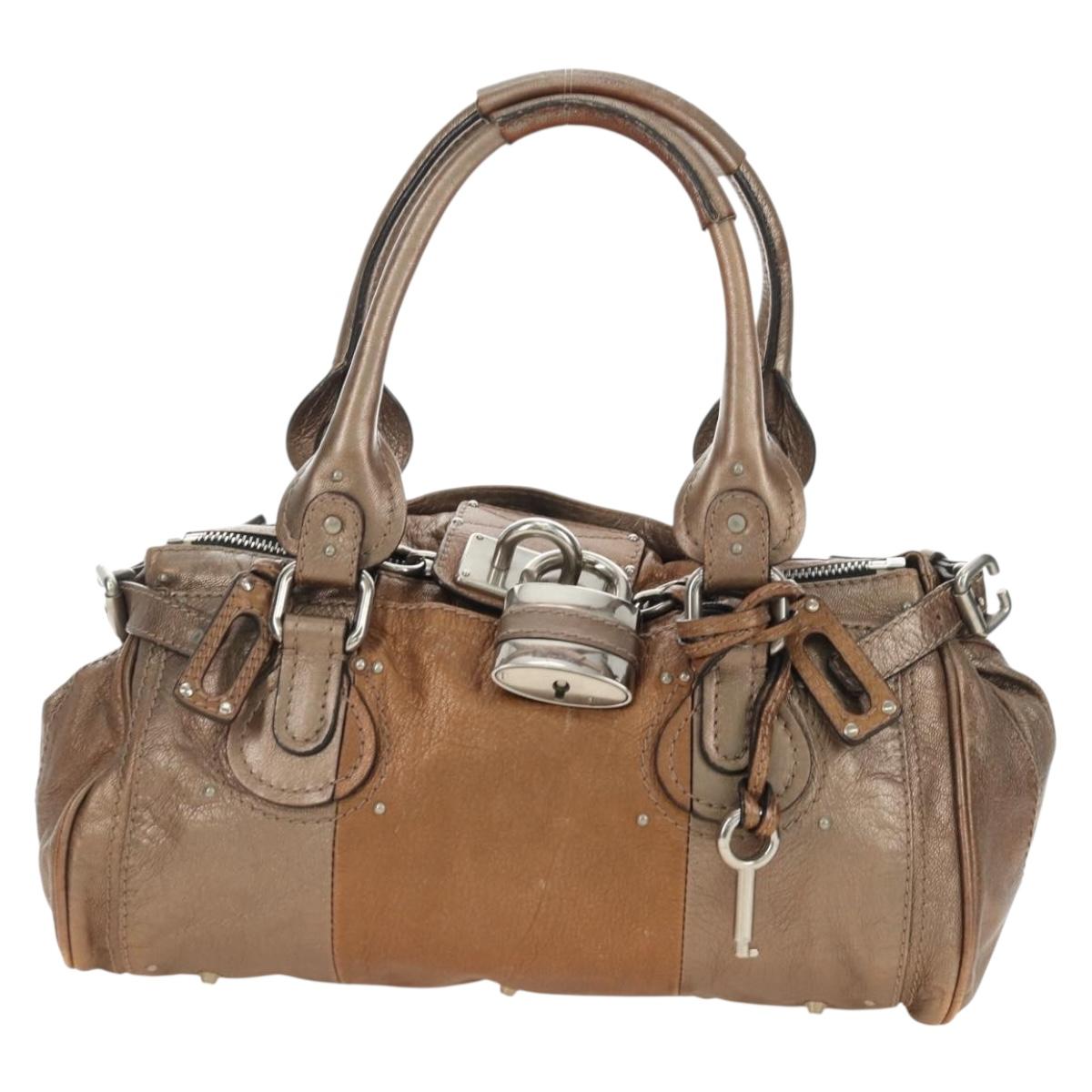 Chloe Paddington Hand Bag Leather Champagne Gold Silver Auth am11777A