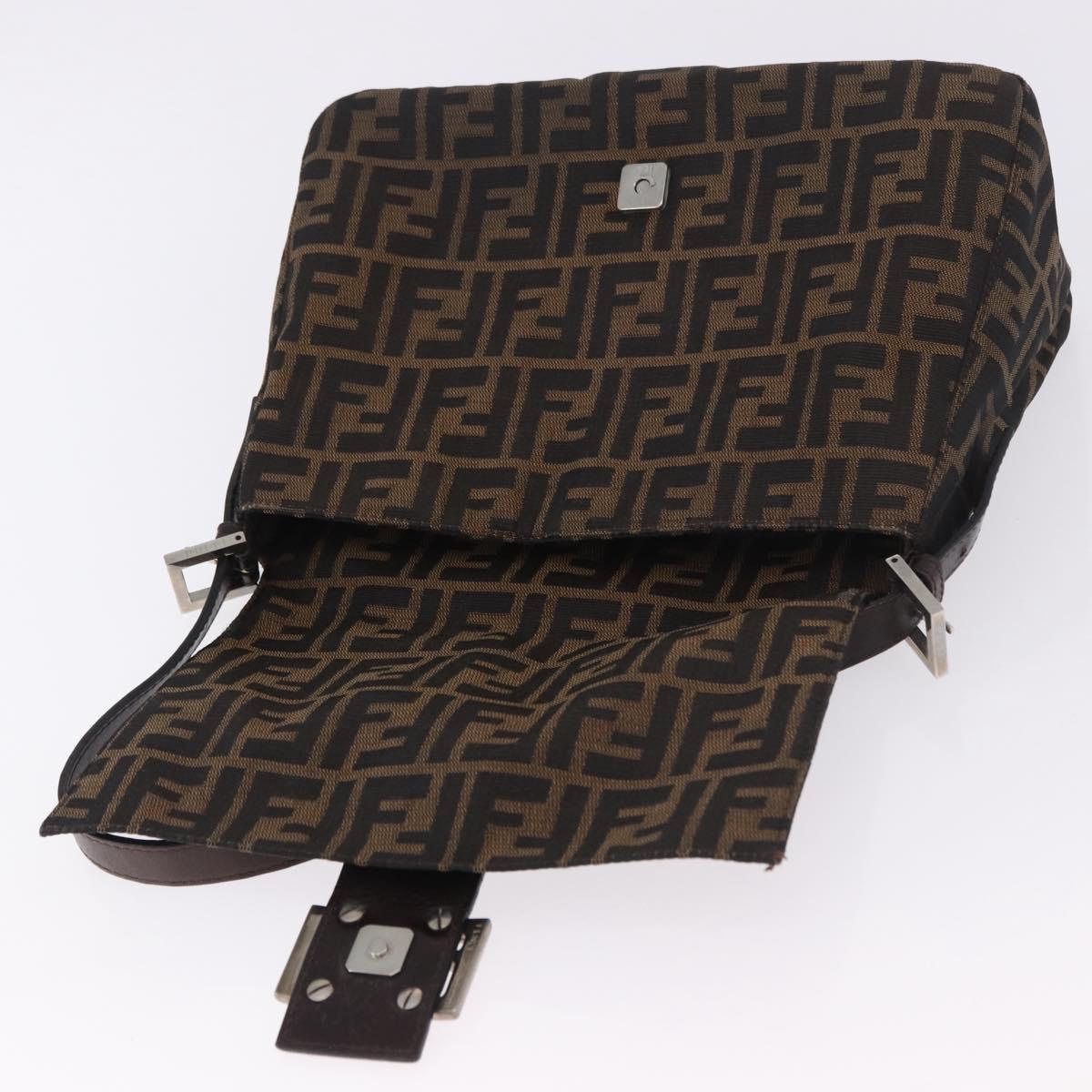 FENDI Zucca Canvas Mamma Baguette Shoulder Bag Black Brown Auth am11778V