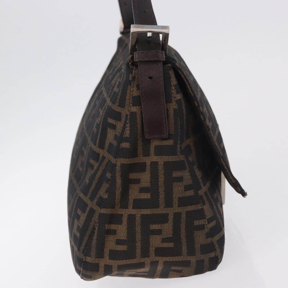 FENDI Zucca Canvas Mamma Baguette Shoulder Bag Black Brown Auth am11778V