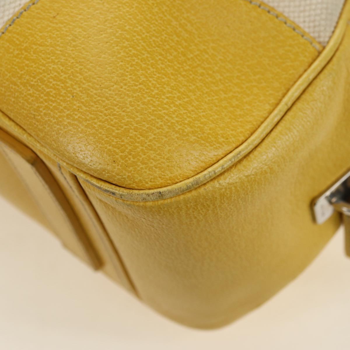 PRADA Hand Bag Canvas Leather Beige Yellow Silver Auth am11779V
