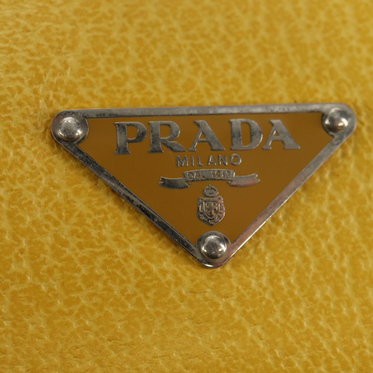 PRADA Hand Bag Canvas Leather Beige Yellow Silver Auth am11779V