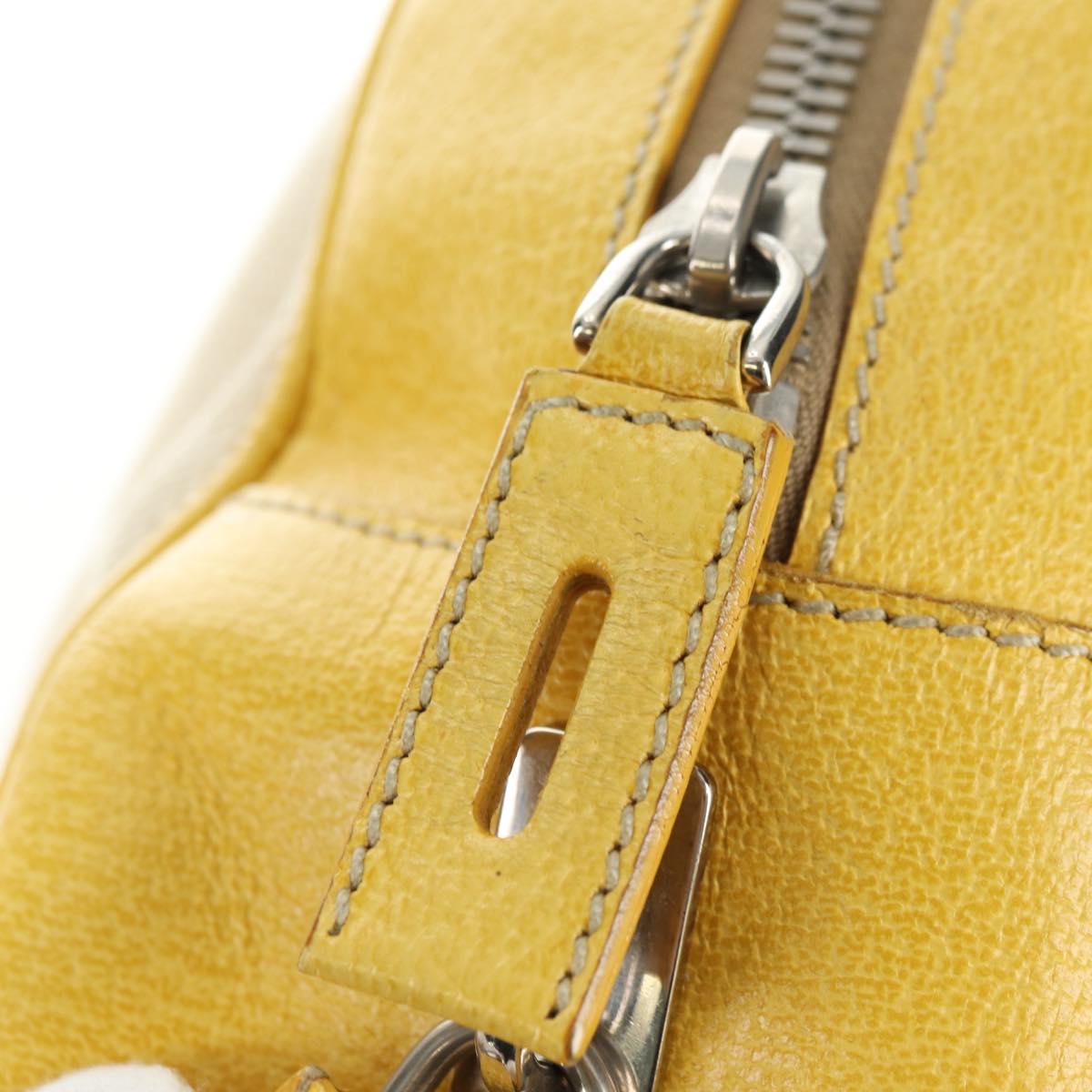 PRADA Hand Bag Canvas Leather Beige Yellow Silver Auth am11779V