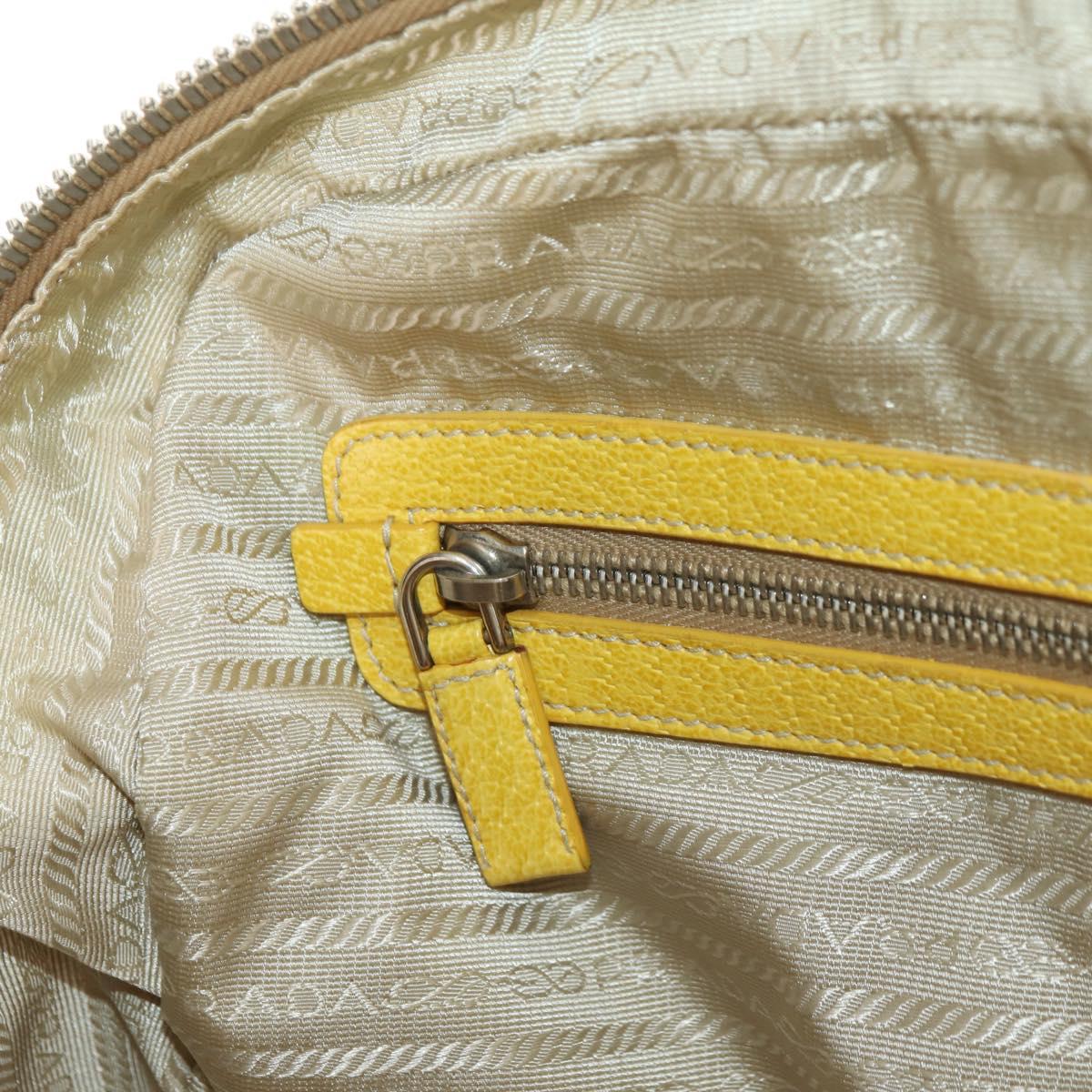 PRADA Hand Bag Canvas Leather Beige Yellow Silver Auth am11779V