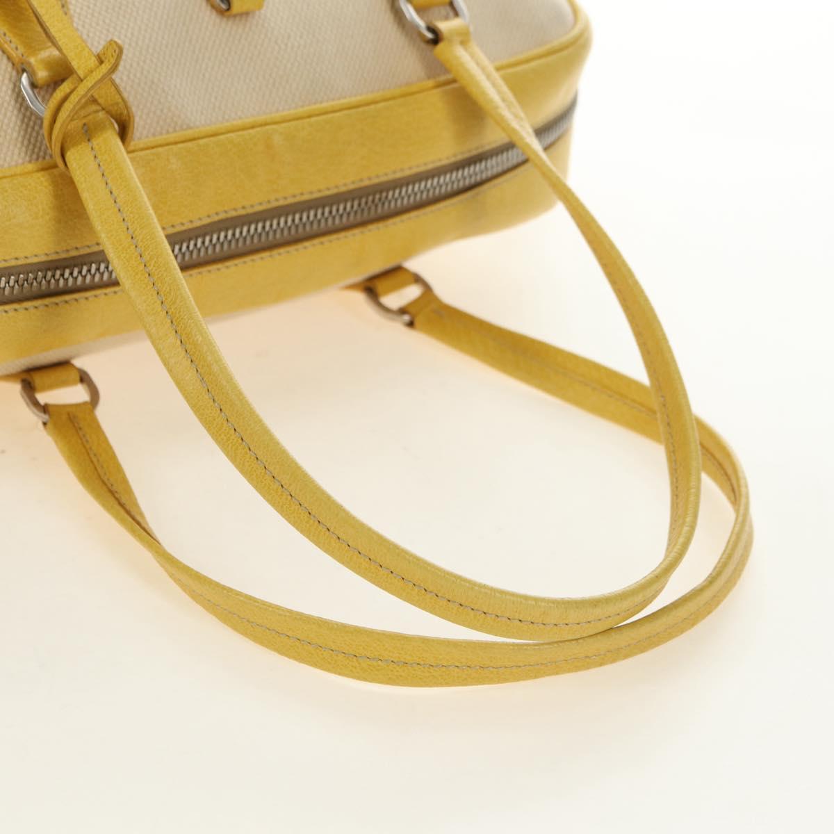 PRADA Hand Bag Canvas Leather Beige Yellow Silver Auth am11779V