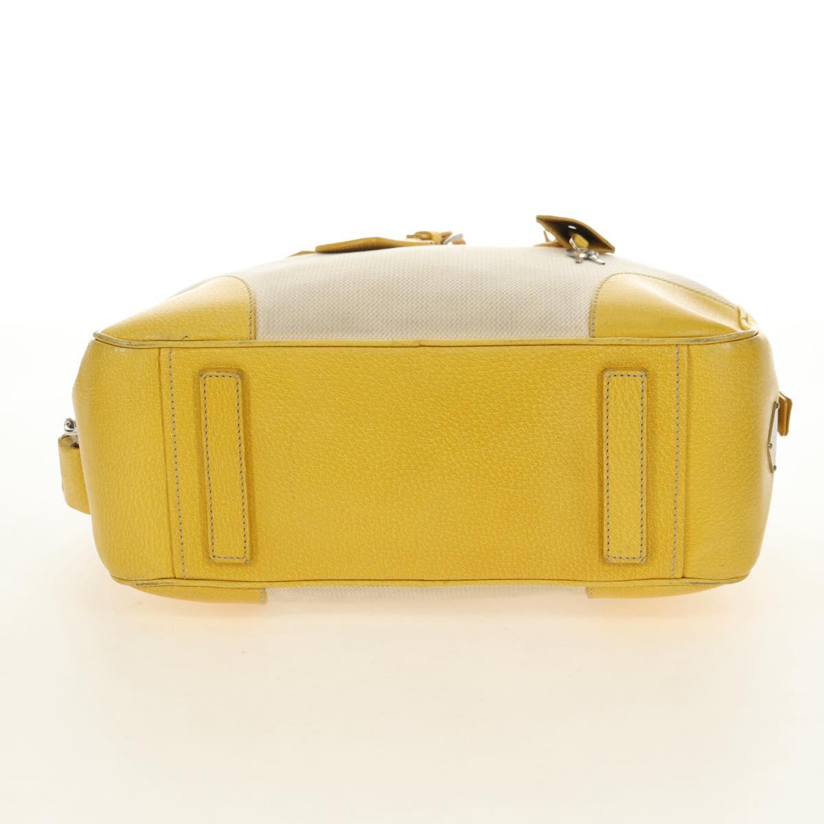 PRADA Hand Bag Canvas Leather Beige Yellow Silver Auth am11779V
