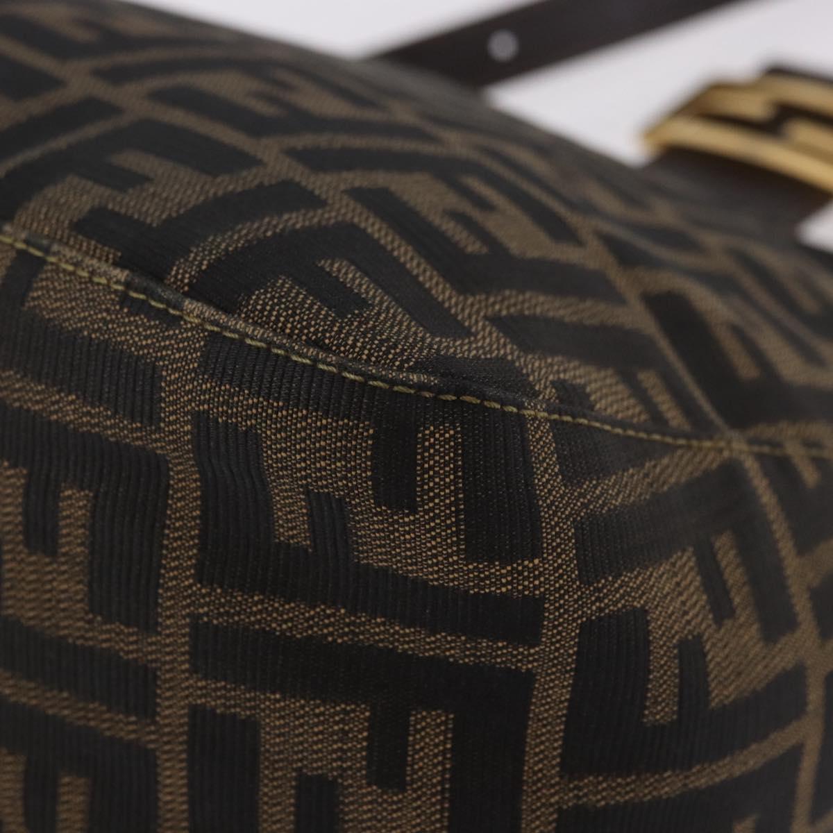FENDI Zucca Canvas Mamma Baguette Shoulder Bag Black Brown gold Auth am11782V
