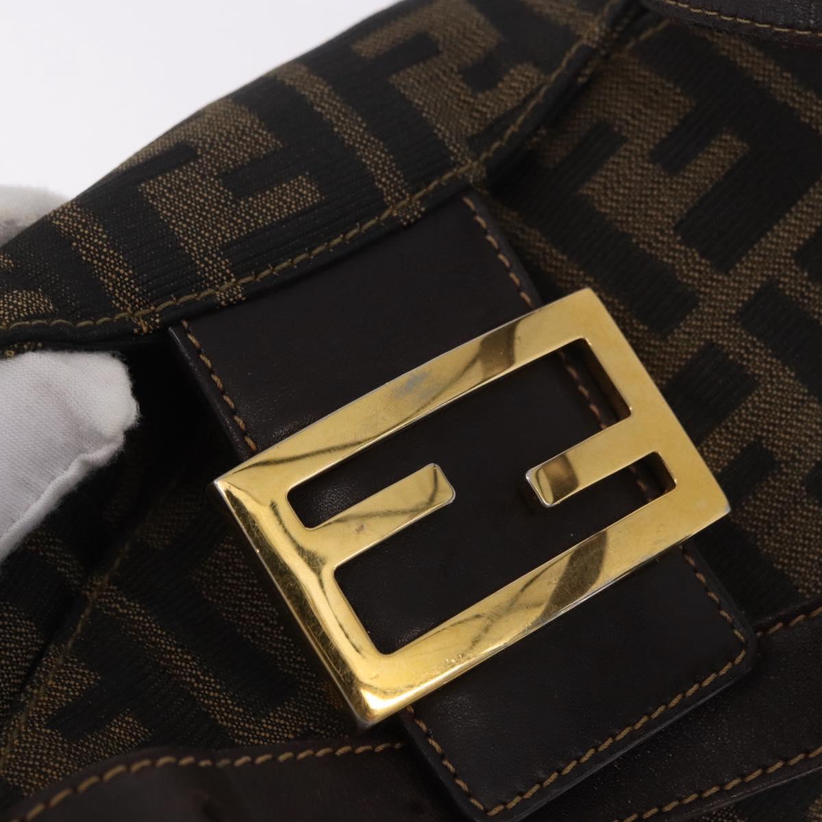 FENDI Zucca Canvas Mamma Baguette Shoulder Bag Black Brown gold Auth am11782V