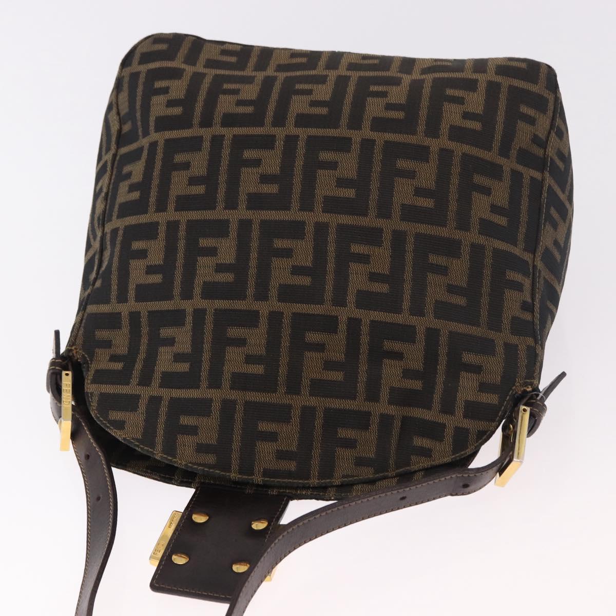 FENDI Zucca Canvas Mamma Baguette Shoulder Bag Black Brown gold Auth am11782V