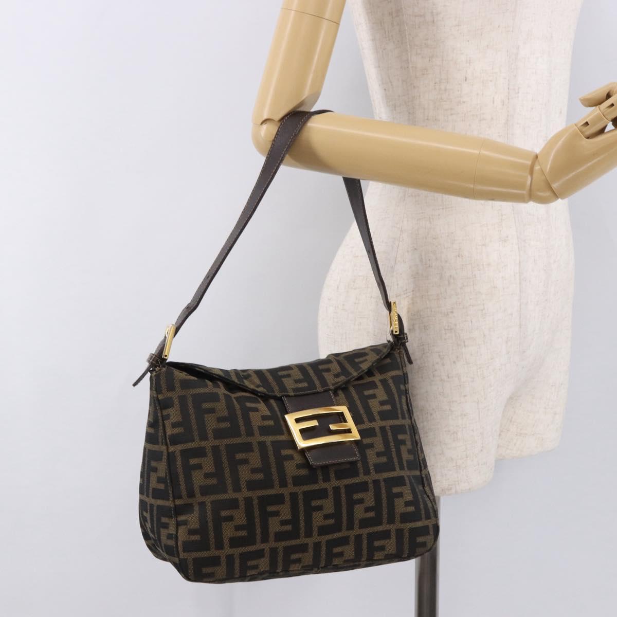 FENDI Zucca Canvas Mamma Baguette Shoulder Bag Black Brown gold Auth am11782V