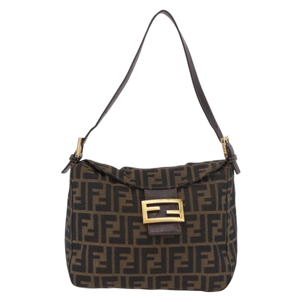 FENDI Zucca Canvas Mamma Baguette Shoulder Bag Black Brown gold Auth am11782V