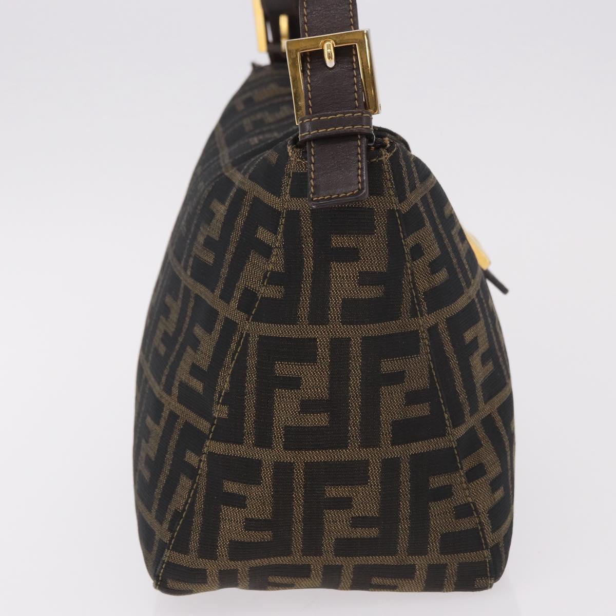 FENDI Zucca Canvas Mamma Baguette Shoulder Bag Black Brown gold Auth am11782V