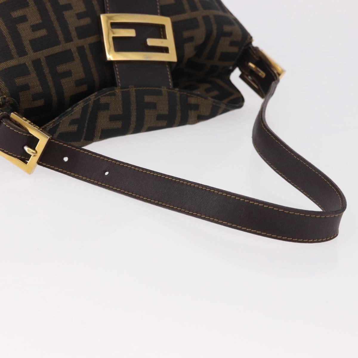 FENDI Zucca Canvas Mamma Baguette Shoulder Bag Black Brown gold Auth am11782V