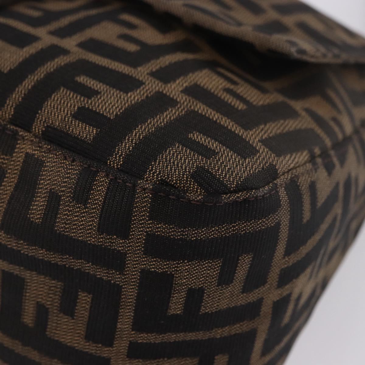 FENDI Zucca Canvas Mamma Baguette Shoulder Bag Black Brown Silver Auth am11783V