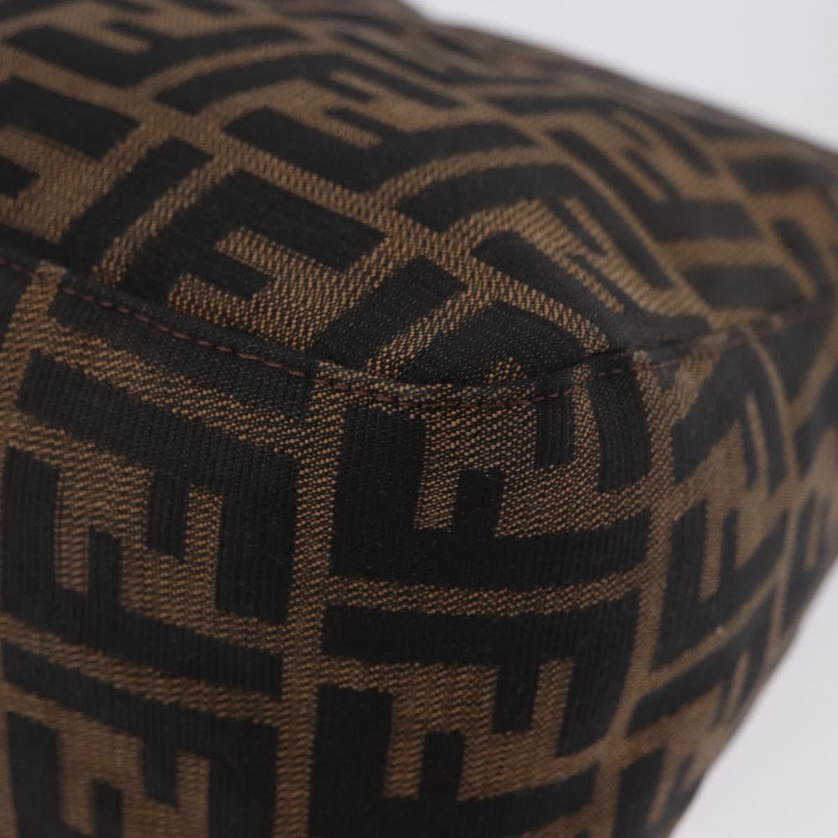 FENDI Zucca Canvas Mamma Baguette Shoulder Bag Black Brown Silver Auth am11783V