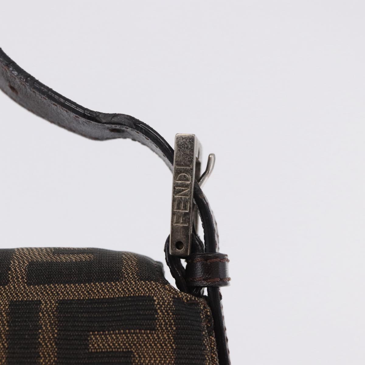 FENDI Zucca Canvas Mamma Baguette Shoulder Bag Black Brown Silver Auth am11783V
