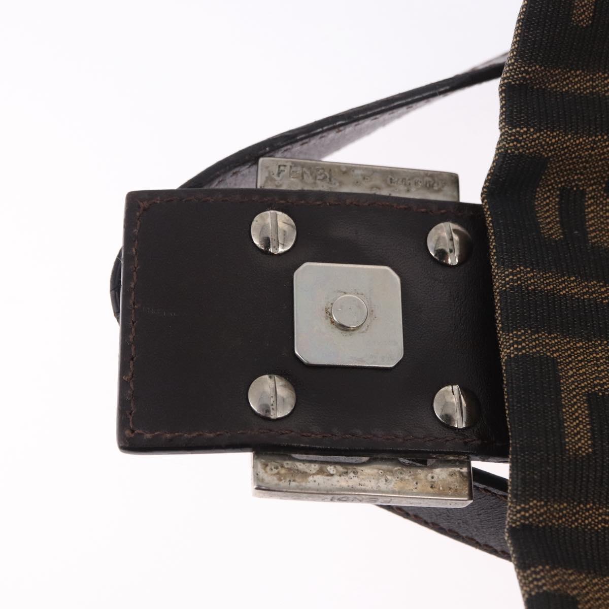 FENDI Zucca Canvas Mamma Baguette Shoulder Bag Black Brown Silver Auth am11783V