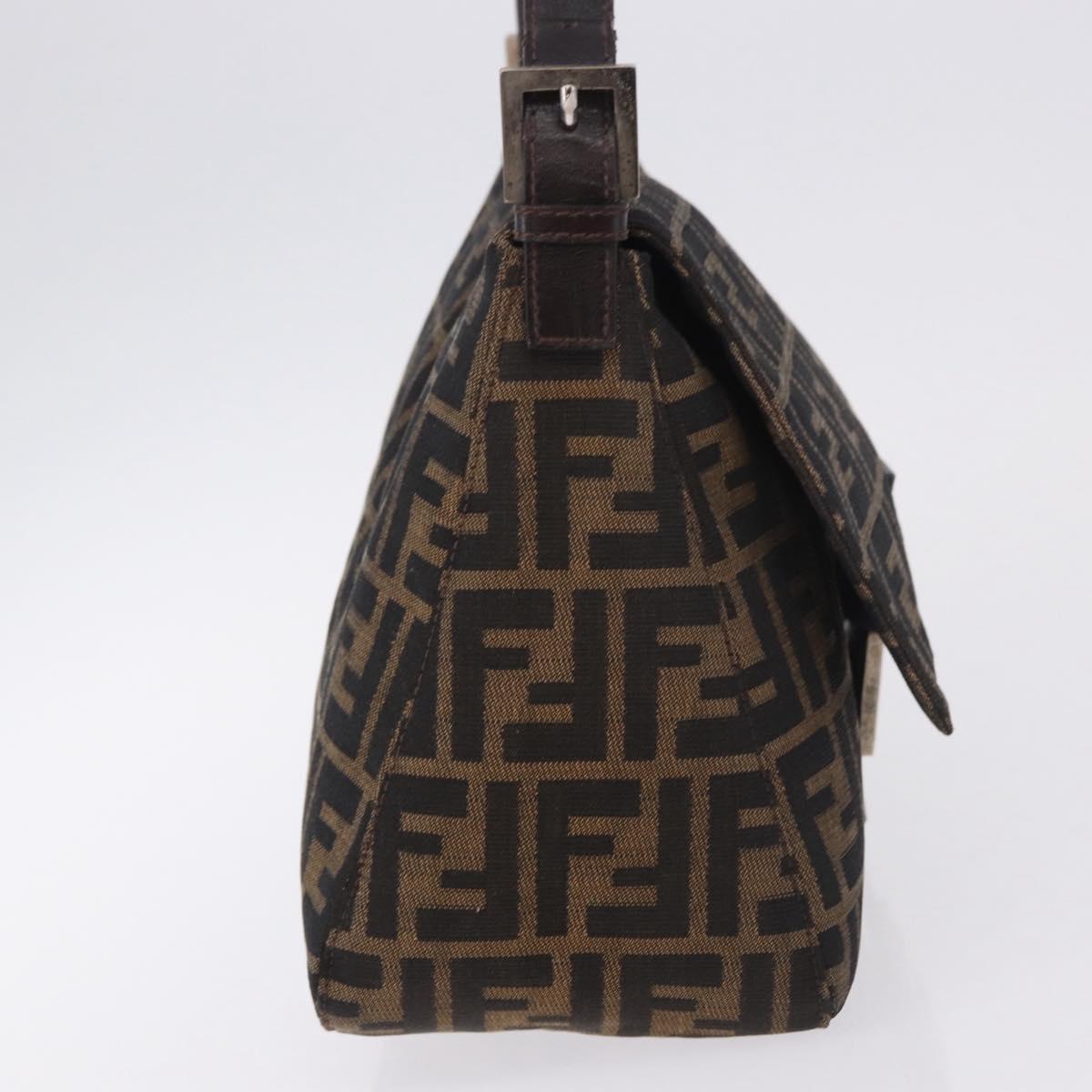 FENDI Zucca Canvas Mamma Baguette Shoulder Bag Black Brown Silver Auth am11783V