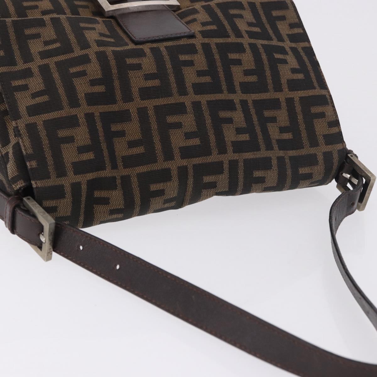 FENDI Zucca Canvas Mamma Baguette Shoulder Bag Black Brown Silver Auth am11783V