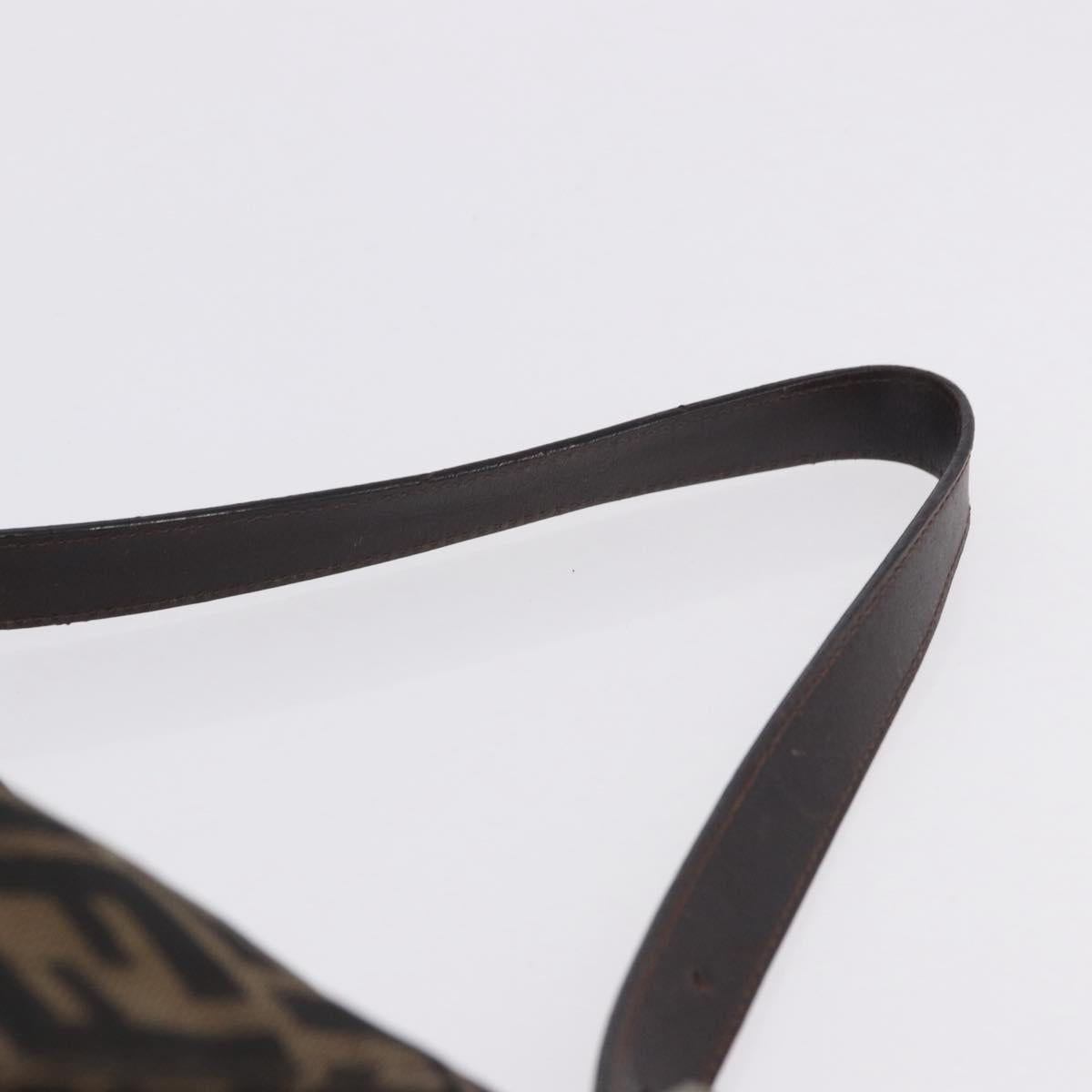 FENDI Zucca Canvas Mamma Baguette Shoulder Bag Black Brown Silver Auth am11783V