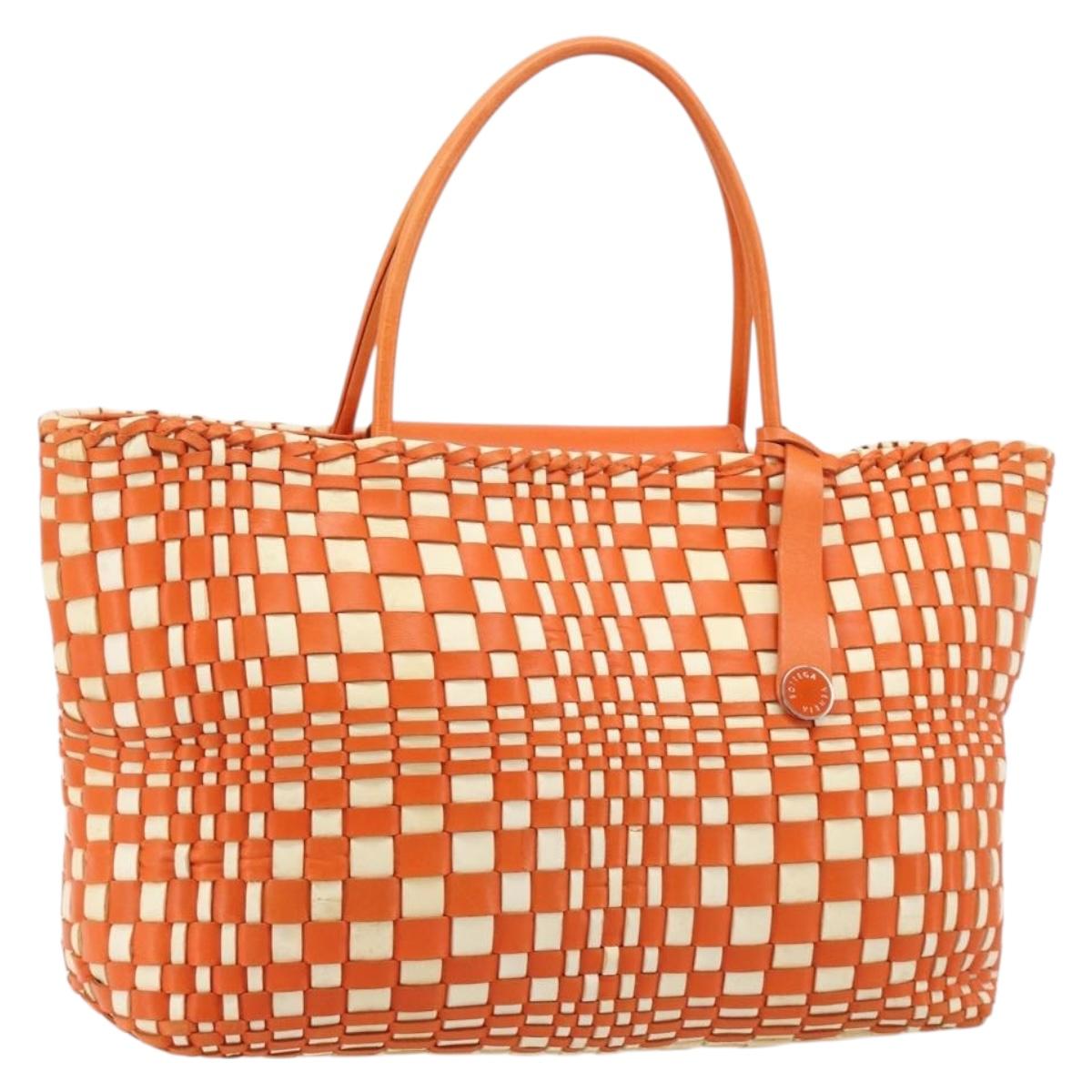 BOTTEGA VENETA INTRECCIATO Tote Bag Leather Orange Silver Auth am11786A
